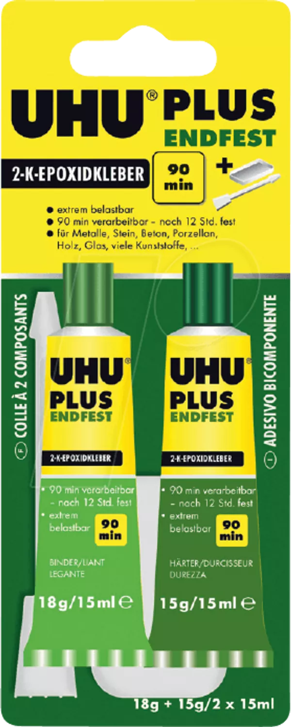 UHU 45670 Plus epoxi temps de travail 90 minutes fixation après 12 h, 2 x 15 ml