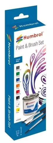 Humbrol AA9060 set de 8 peintures brillantes et 3 pinçeaux