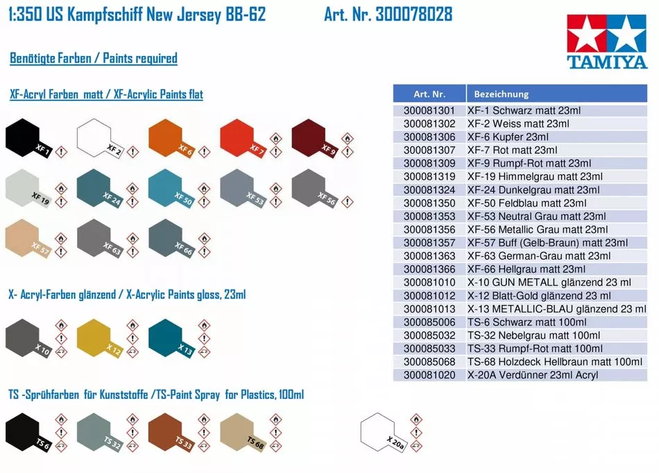 Tamiya 78028 1:350 U.S. BB-62 New Jersey, L 774 mm