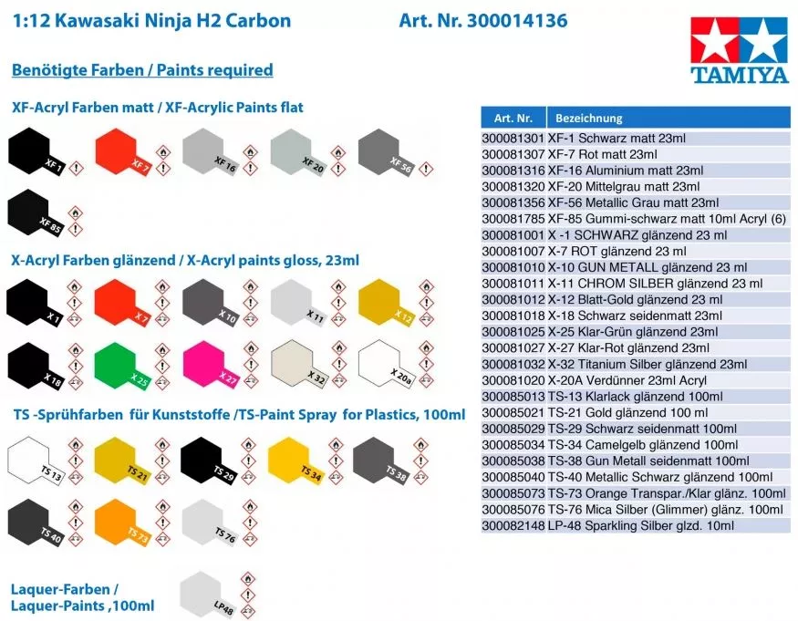 Tamiya 14136 1:12 Kawasaki H2 Ninja
