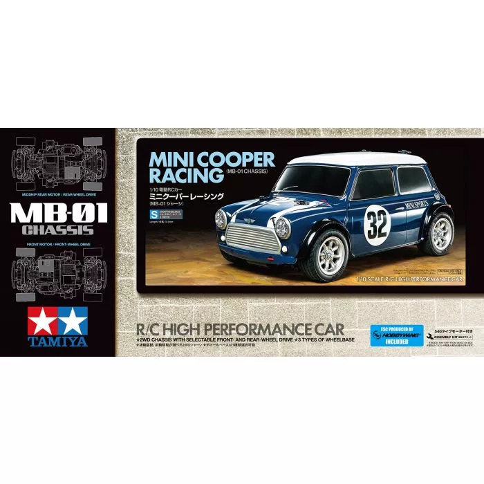 Tamiya 47515 1/10 RC Mini Cooper Racing (Carrosserie peinte bleu et blanc)