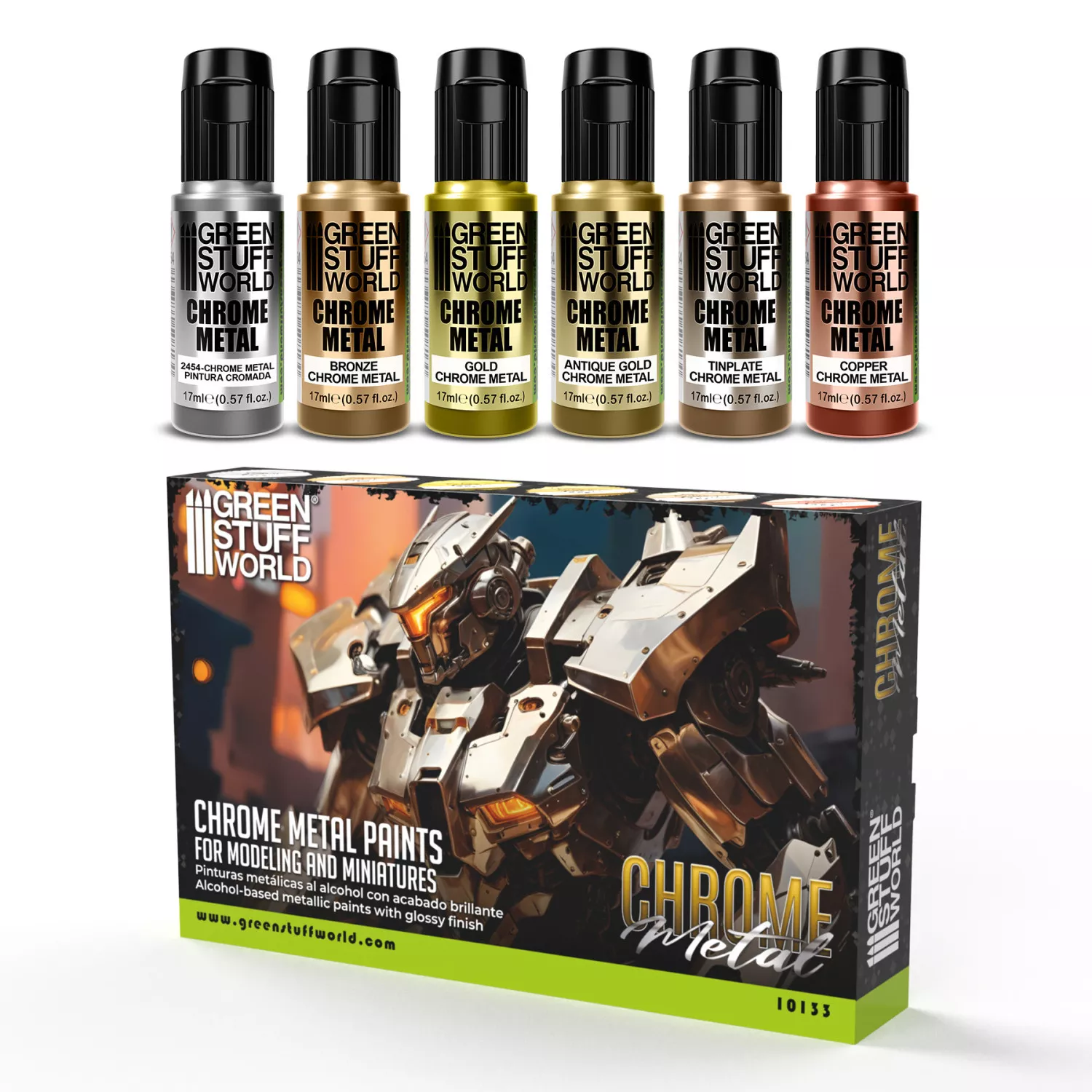 GSW 10133 Set de peintures Chrome Metal  6x 17ml