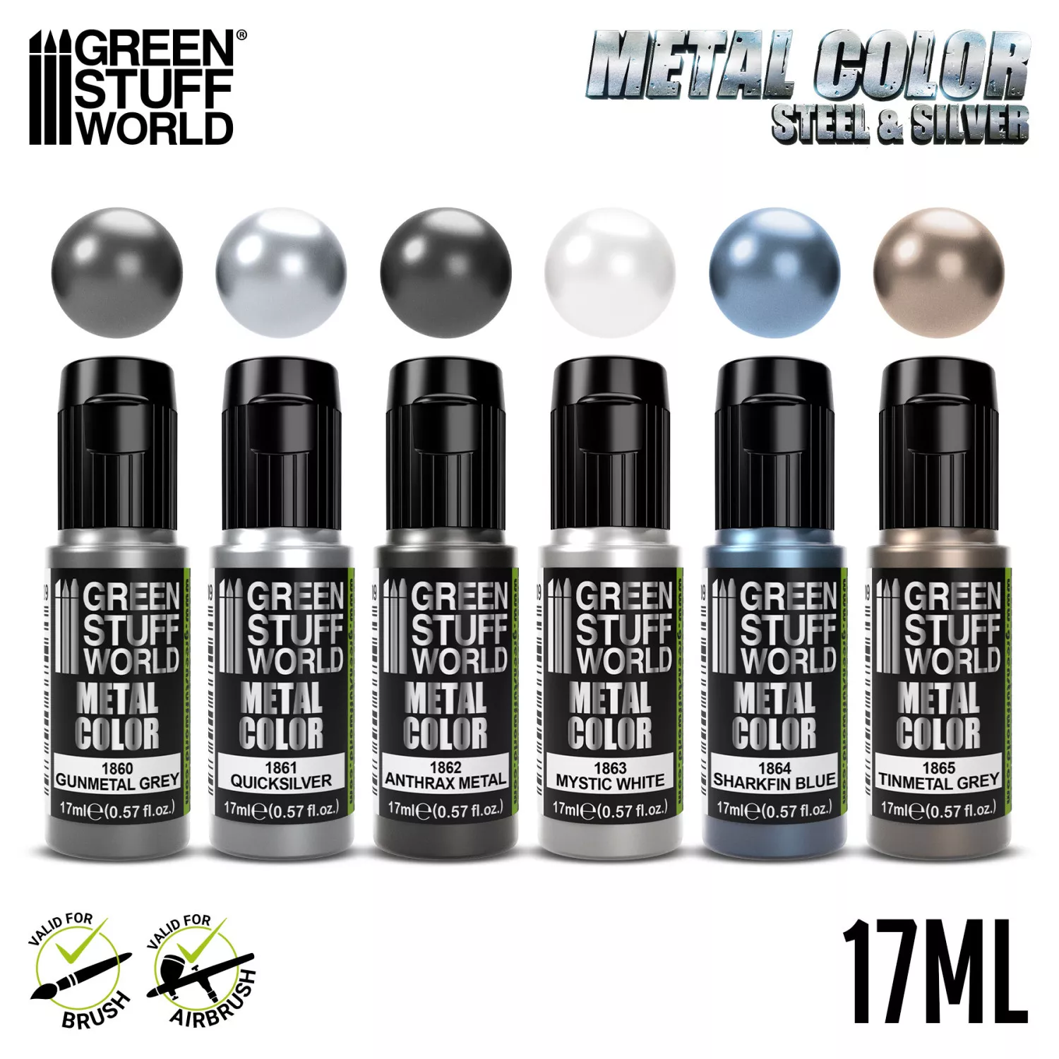GSW 9910 Set de peintures Metal Color Steel & Silver 6x 17ml