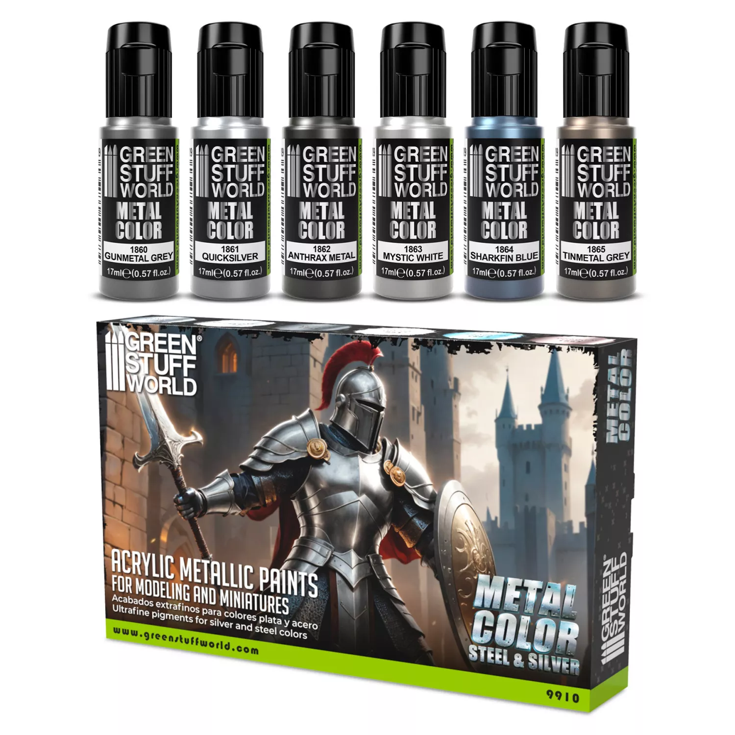GSW 9910 Set de peintures Metal Color Steel & Silver 6x 17ml