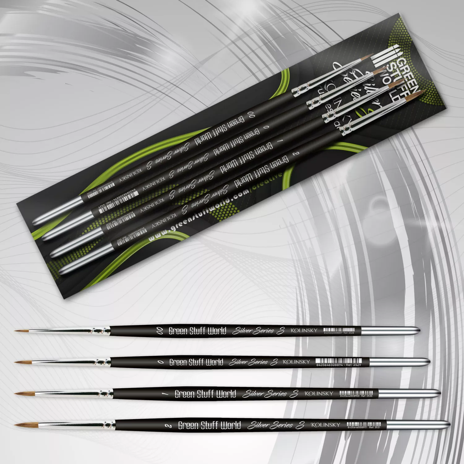 GSW 12057 Pinceau Martre Kolinsky Silver Serie S-Type Pack de 4 pinceaux