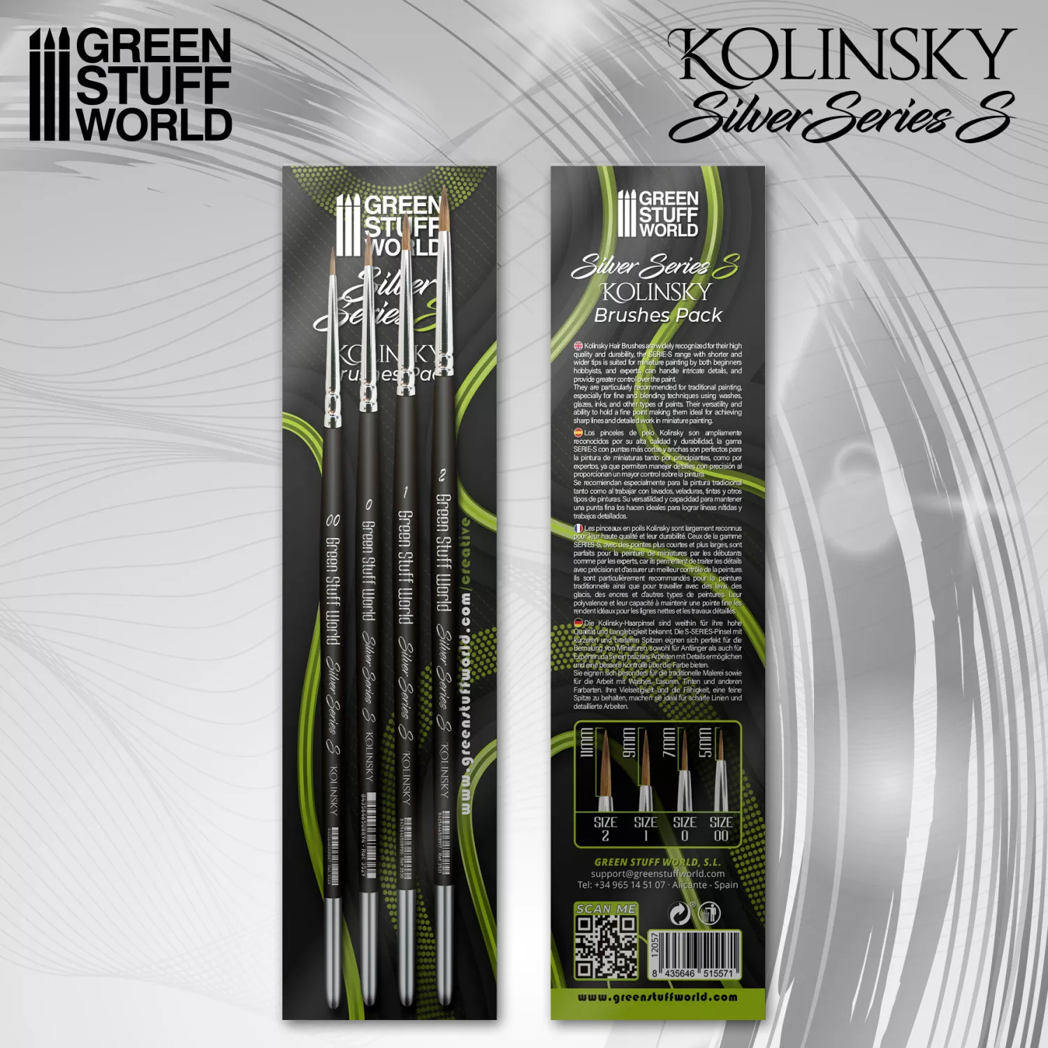 GSW 12057 Pinceau Martre Kolinsky Silver Serie S-Type Pack de 4 pinceaux
