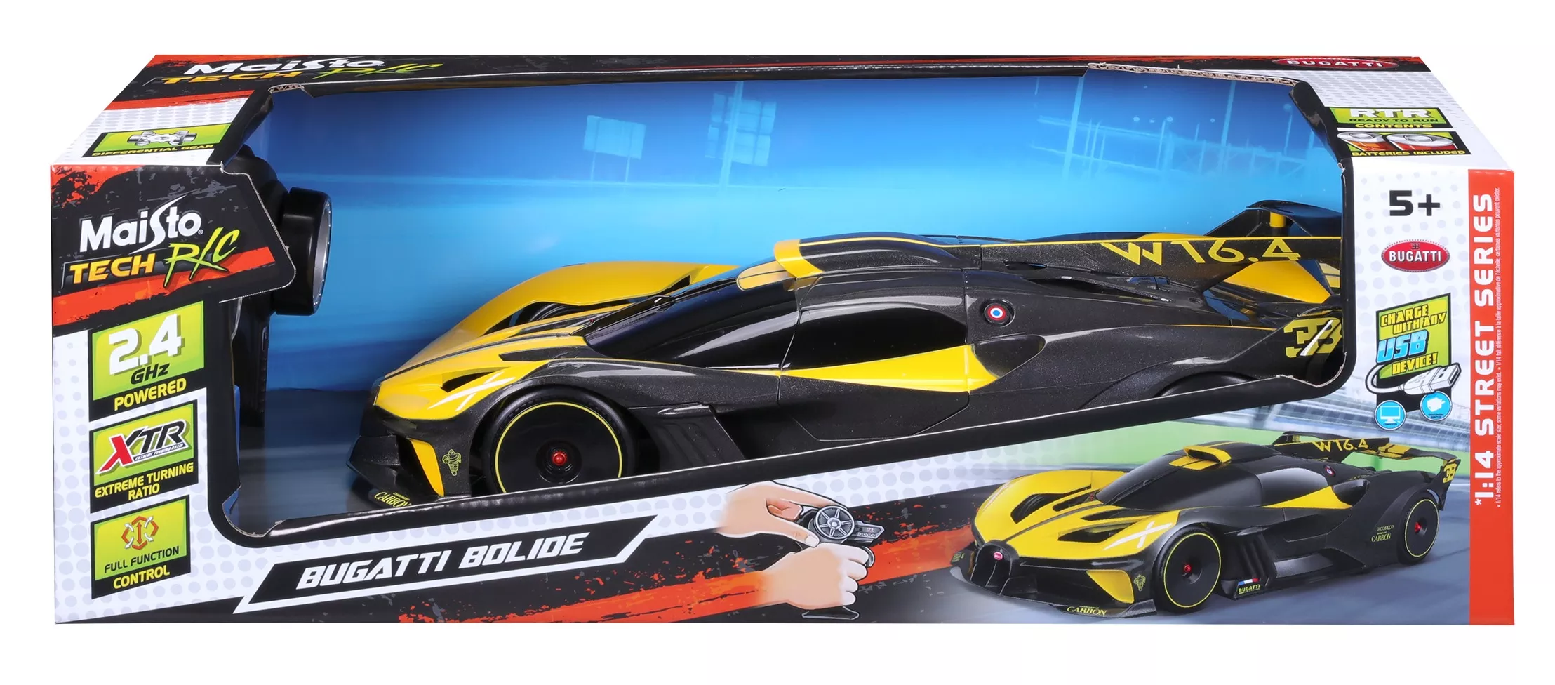 Maisto Tech 1/14 82816-G RC Bugatti Bolide Jaune 2.4Ghz