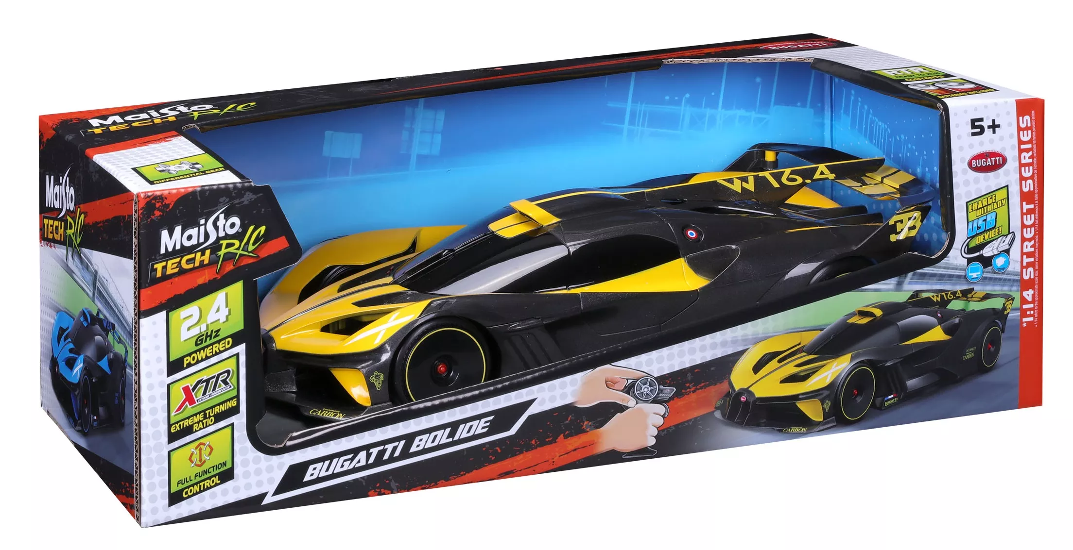 Maisto Tech 1/14 82816-G RC Bugatti Bolide Jaune 2.4Ghz