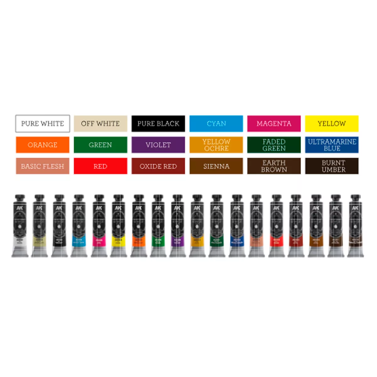 AK Interactive Artist Dense Acrylic Color Full Range 18 couleurs