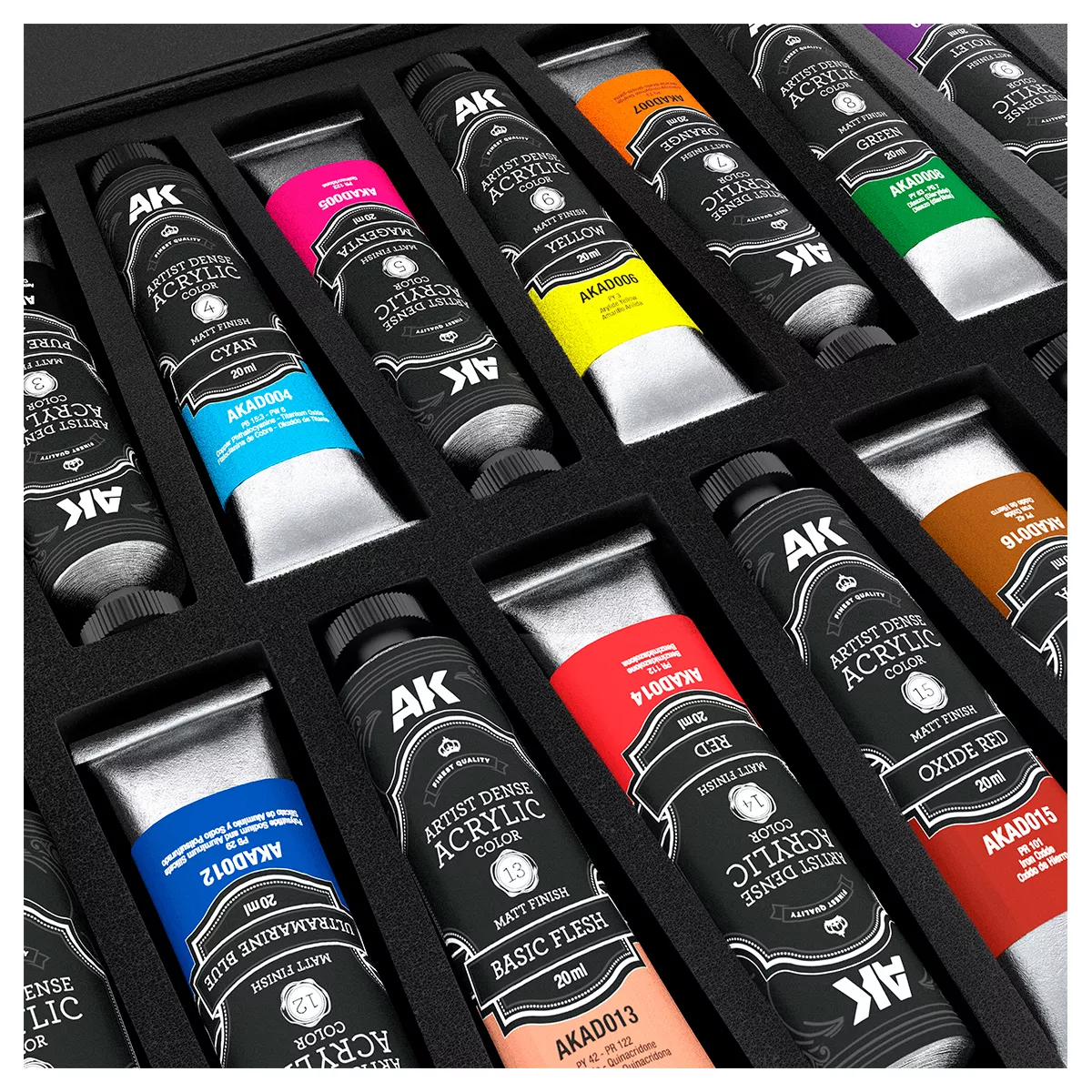 AK Interactive Artist Dense Acrylic Color Full Range 18 couleurs