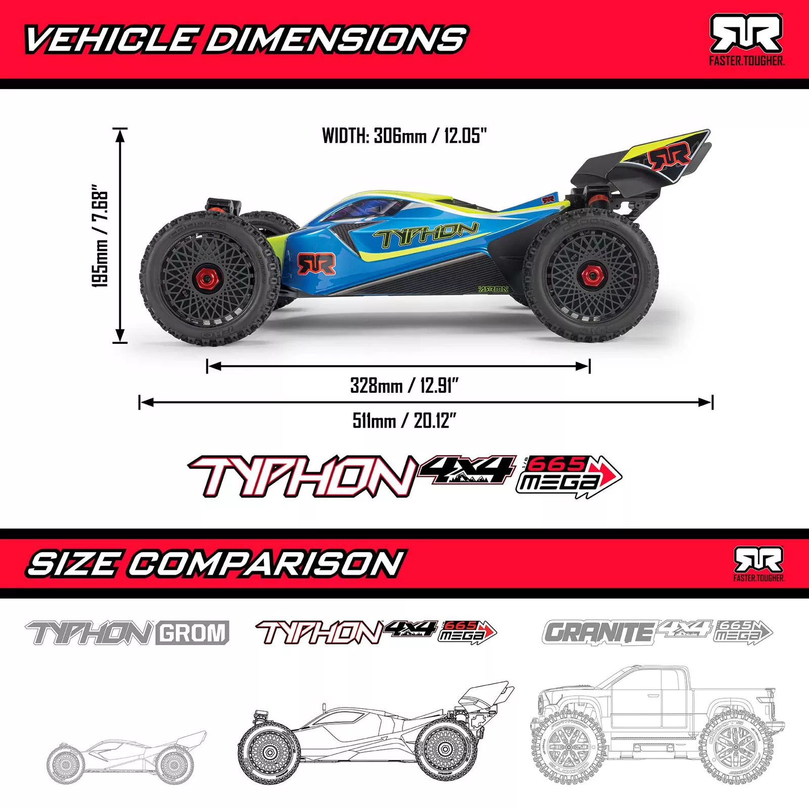 Arrma ARA4206V4T2 1:8 Typhon Mega 665 Brushed 4WD RTR
