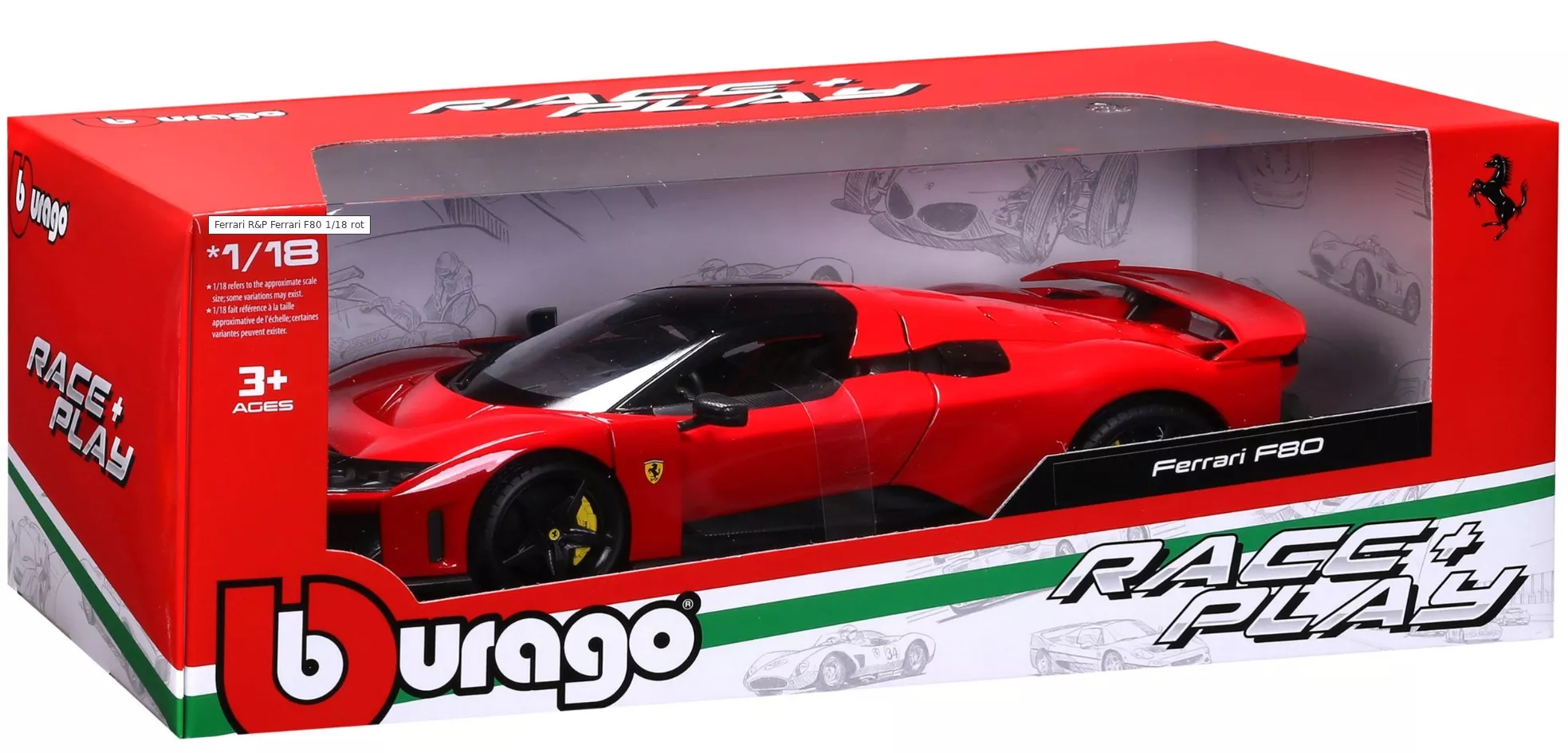 Burago 1816022-R 1:18 Ferrari R&P Ferrari F80  rouge