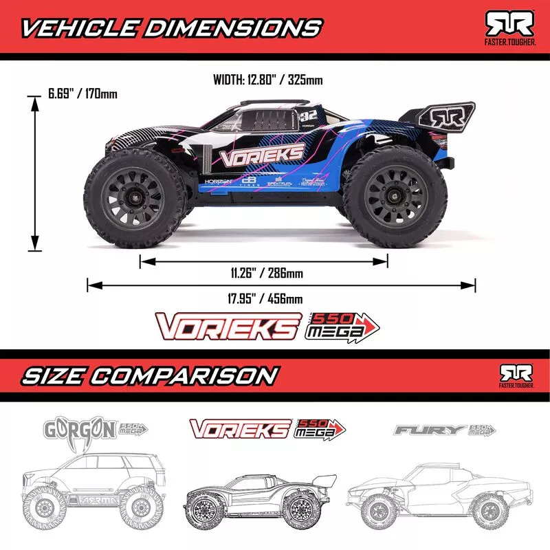 Arrma ARA3205T1 1:10 SC.Truck Vorteks 2WD EP RTR Mega 550 Brushed Bleu