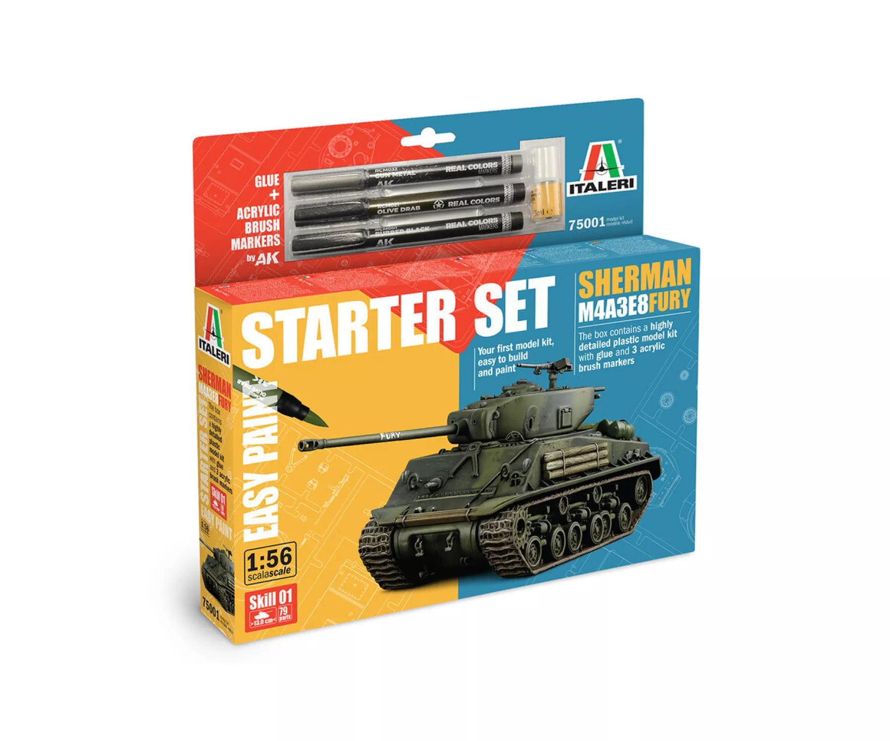 Italeri 75001 1:56 Sherman M4A3E8 ''Fury'' Starter Set