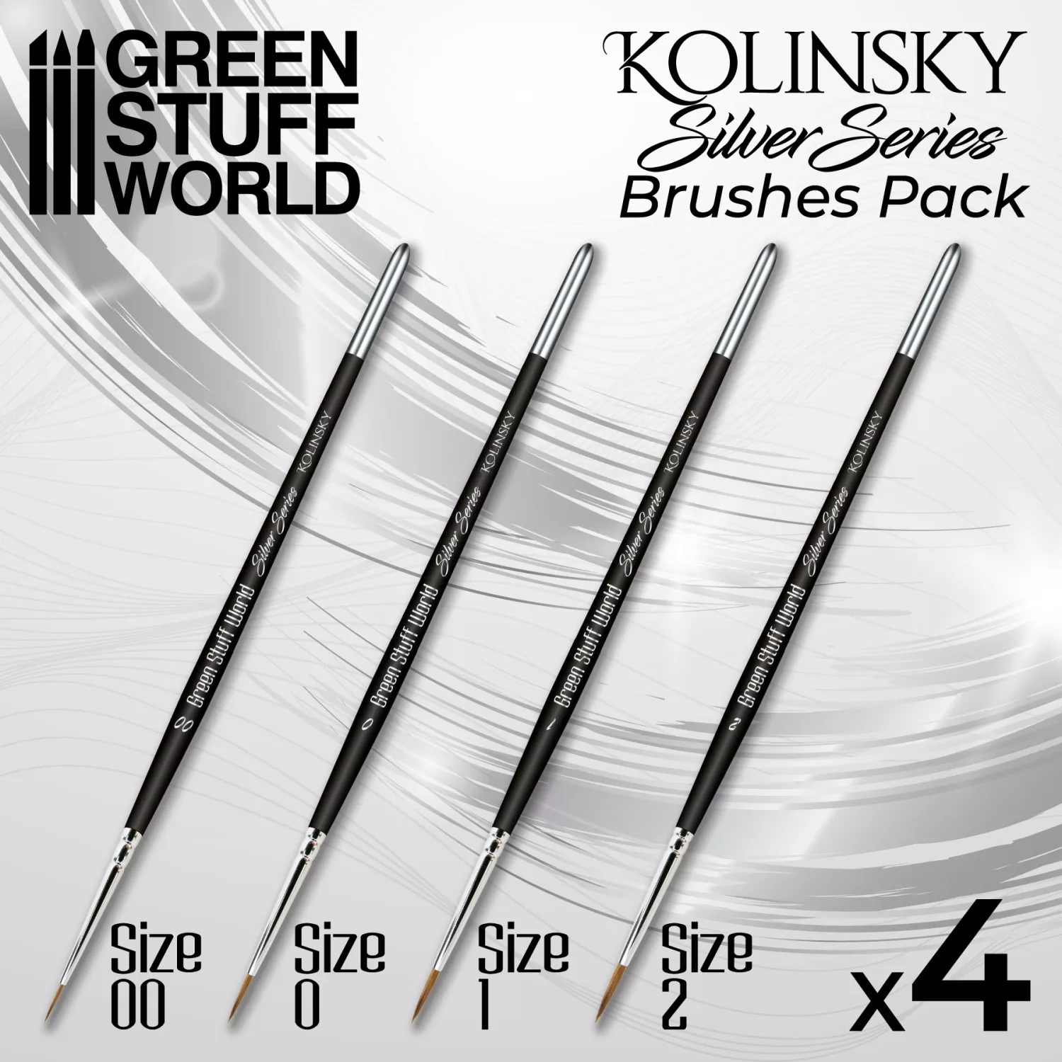GSW 10193 Pinceau Martre Kolinsky Silver Serie Pack de 4 pinceaux