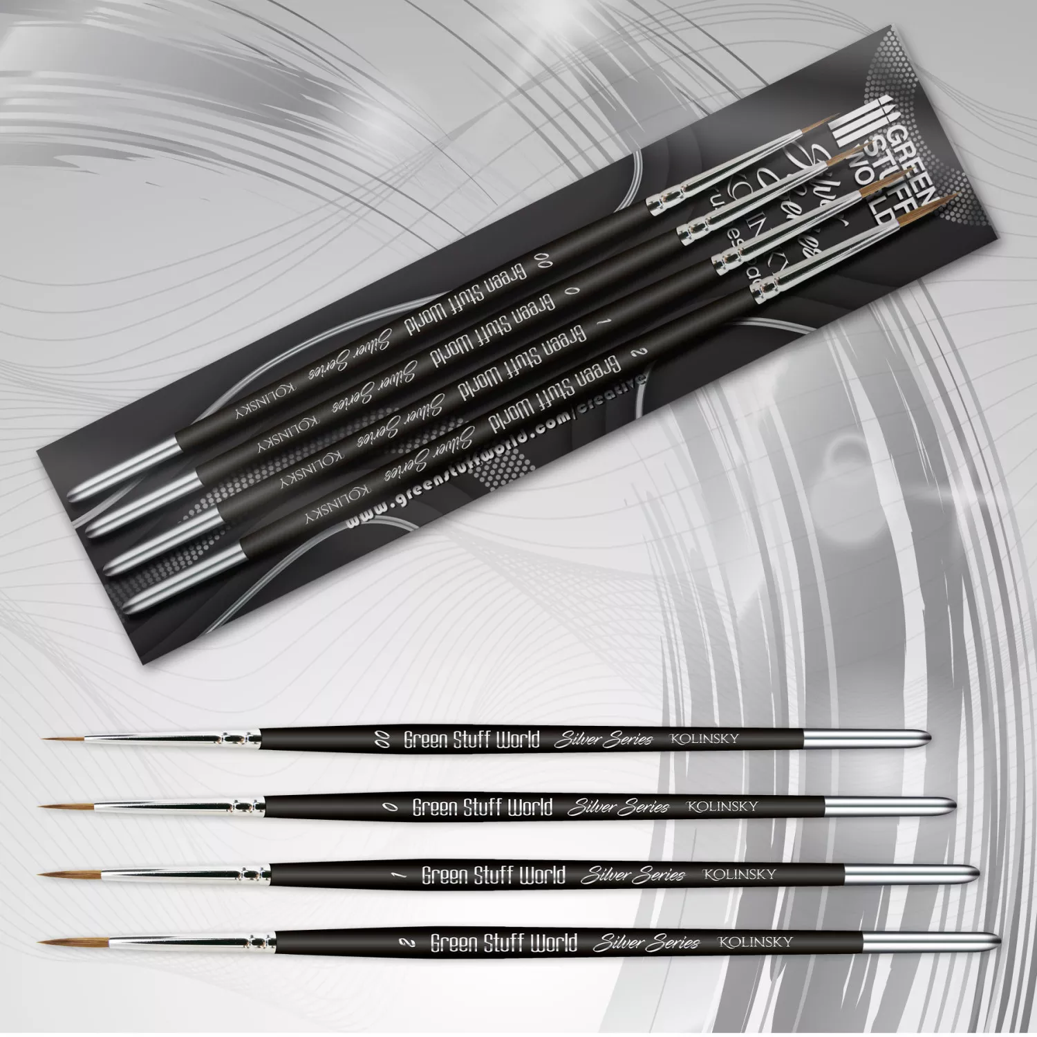 GSW 10193 Pinceau Martre Kolinsky Silver Serie Pack de 4 pinceaux