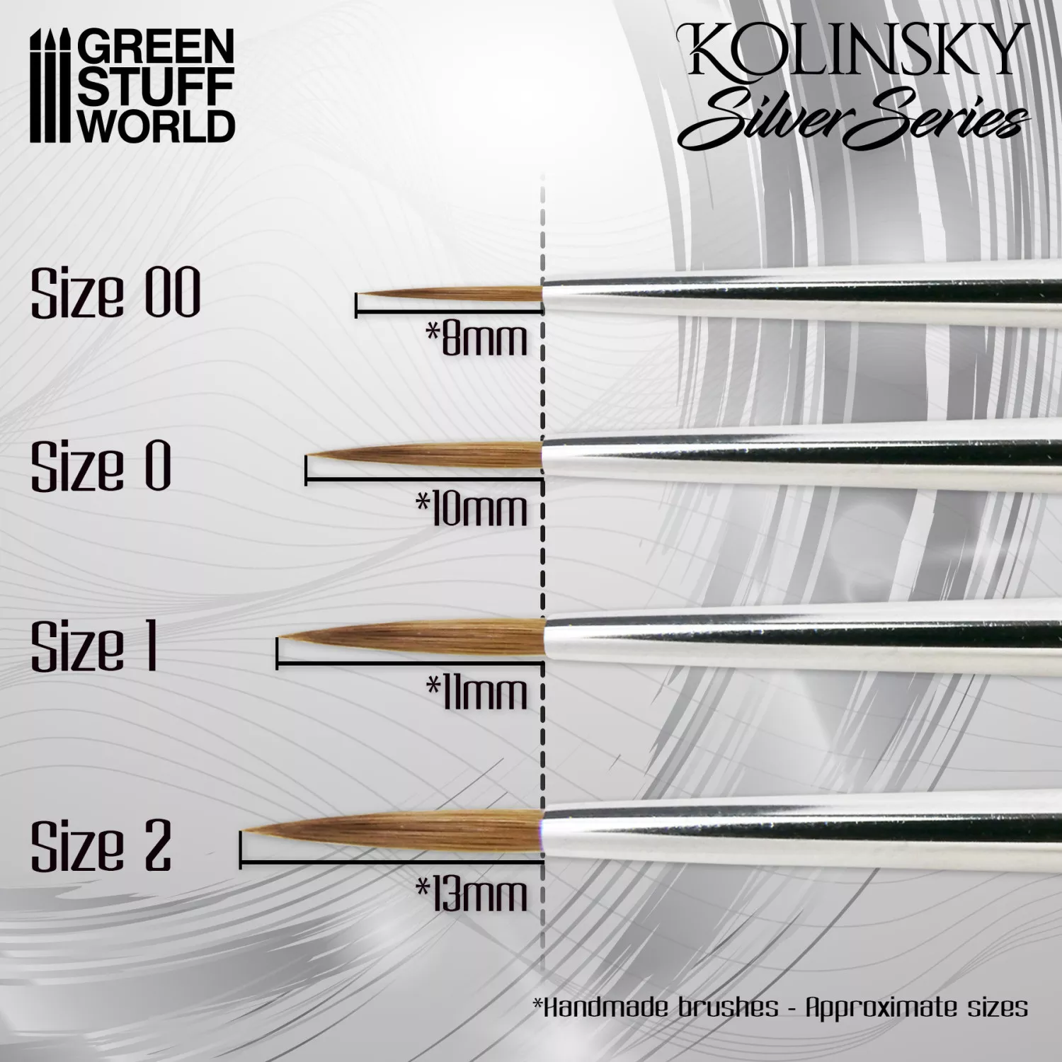 GSW 10193 Pinceau Martre Kolinsky Silver Serie Pack de 4 pinceaux